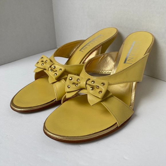 Lumiani Leather Yellow Wedge 4" High Heels Size 40 - Picture 5 of 5